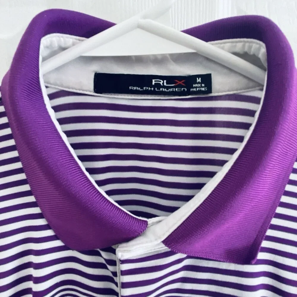 RLX RALPH LAUREN Golf Polo Shirt Mens Size Medium Purple White Striped M Preppy